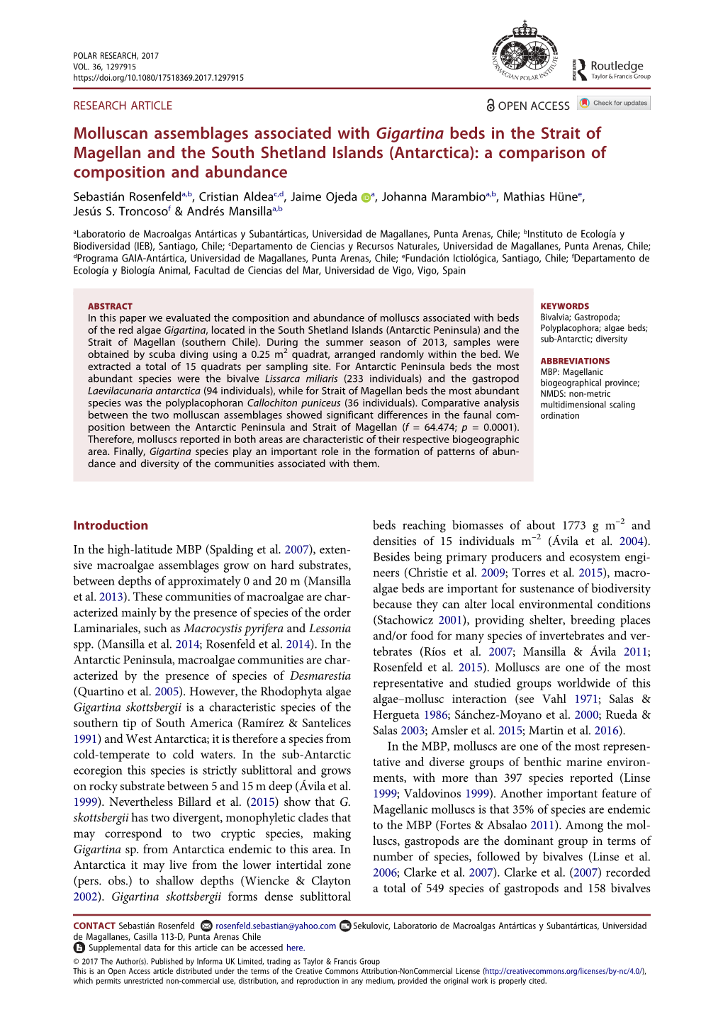 Molluscan Assemblages Associated with Gigartina Beds in the Strait Of