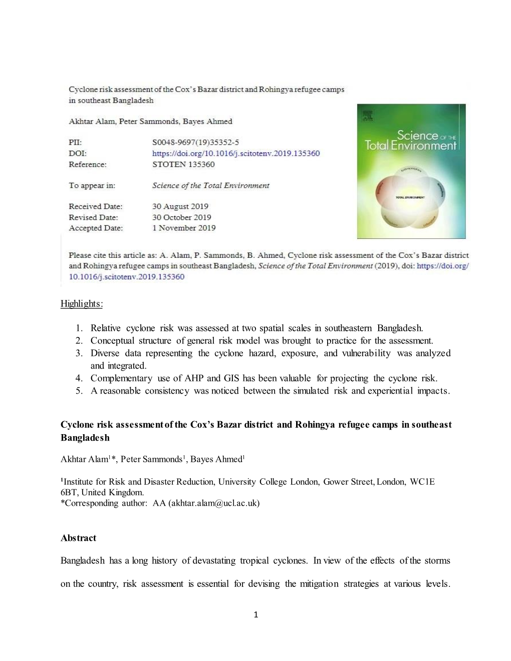 1. Relative Cyclone Risk Was Assessed at Two Spatial Scales in Southeastern Bangladesh. 2. Conceptual Structure of G