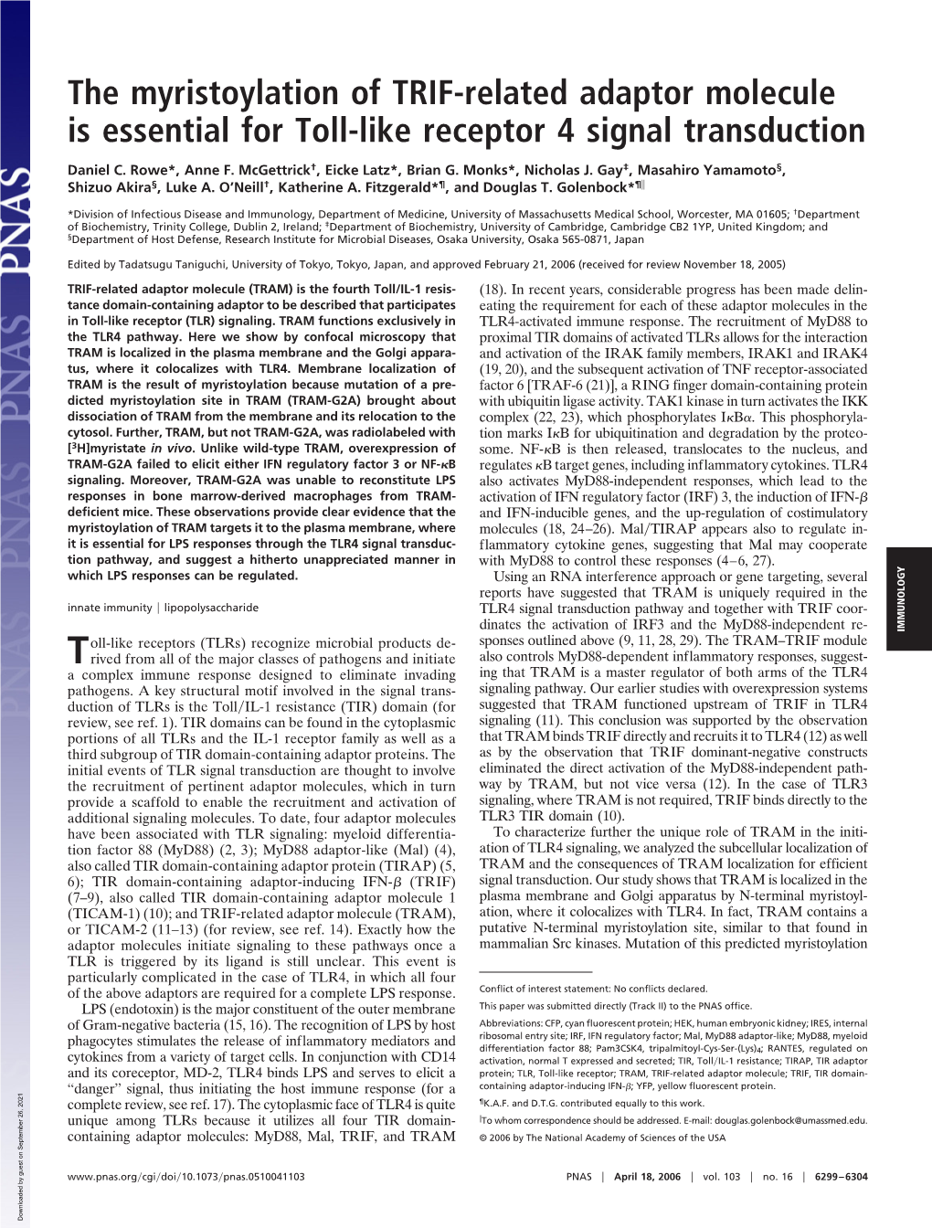 The Myristoylation of TRIF-Related Adaptor Molecule Is Essential for Toll-Like Receptor 4 Signal Transduction