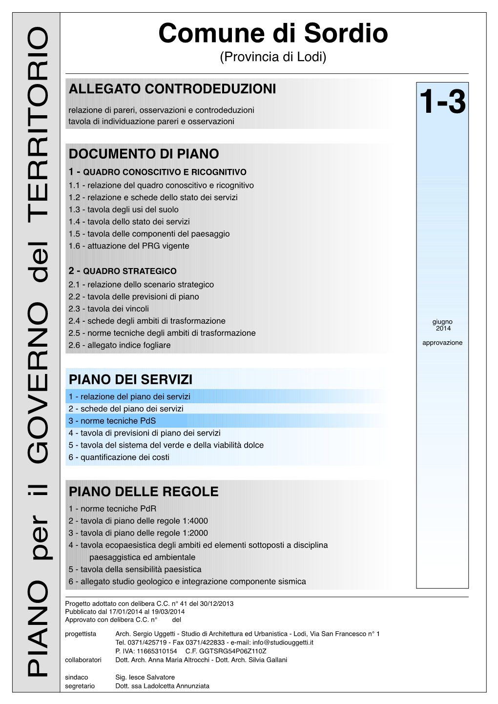 PIANO Per Il GOVERNO Del TERRIT ORIO Comune Di Sordio