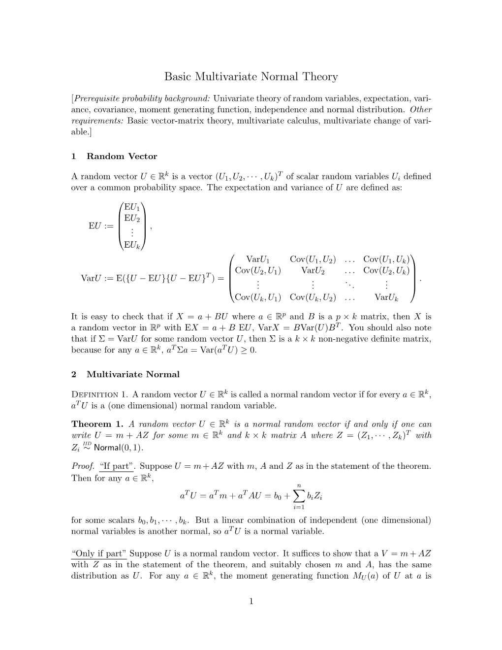 Basic Multivariate Normal Theory