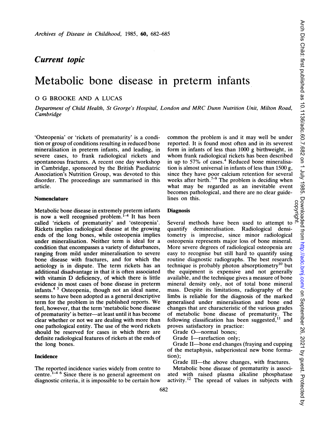 Metabolic Bone Disease in Preterm Infants