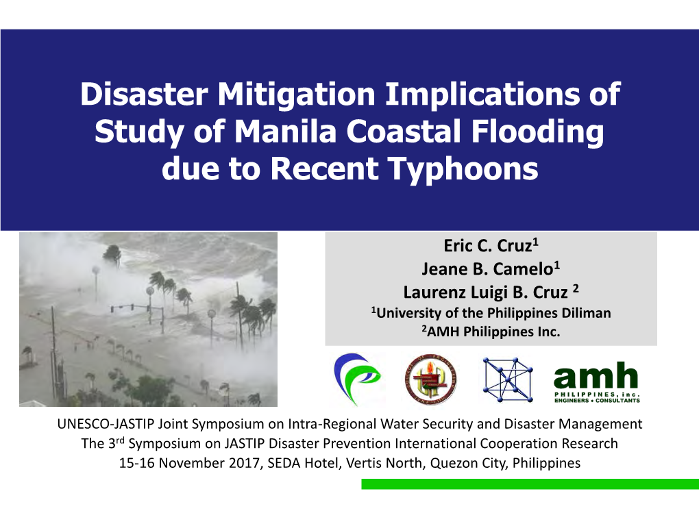 Disaster Mitigation Implications of Study of Manila Coastal Flooding Due to Recent Typhoons