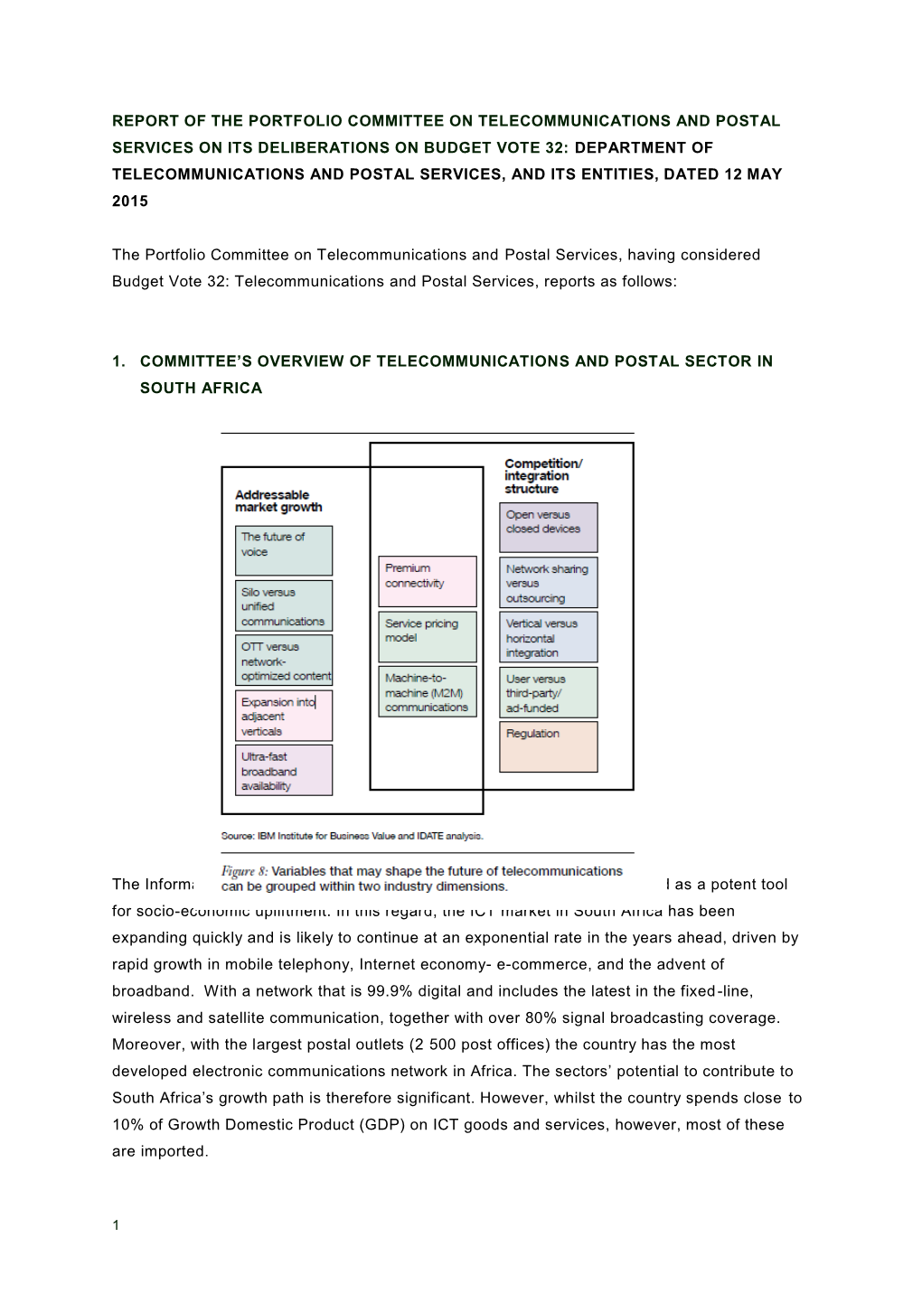 Report of the Portfolio Committee on Telecommunications and Postal Services on Its Deliberations on Budget Vote 32