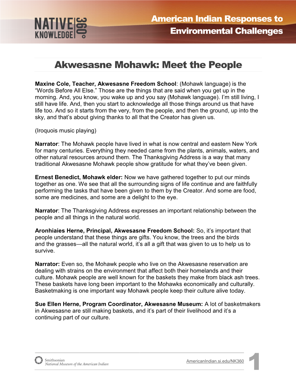 Akwesasne Mohawk: Meet the People