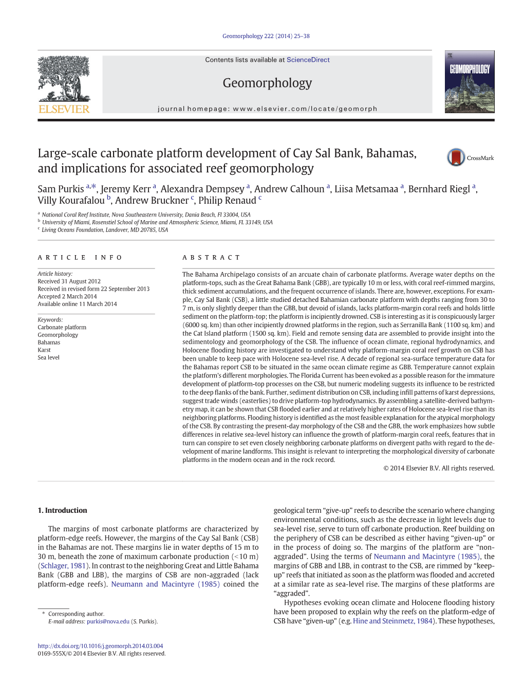 Large-Scale Carbonate Platform Development of Cay Sal Bank, Bahamas, and Implications for Associated Reef Geomorphology