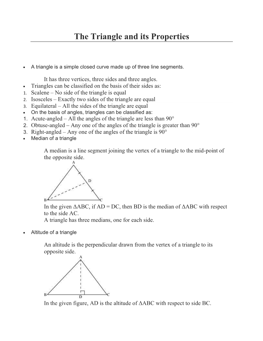 The Triangle and Its Properties