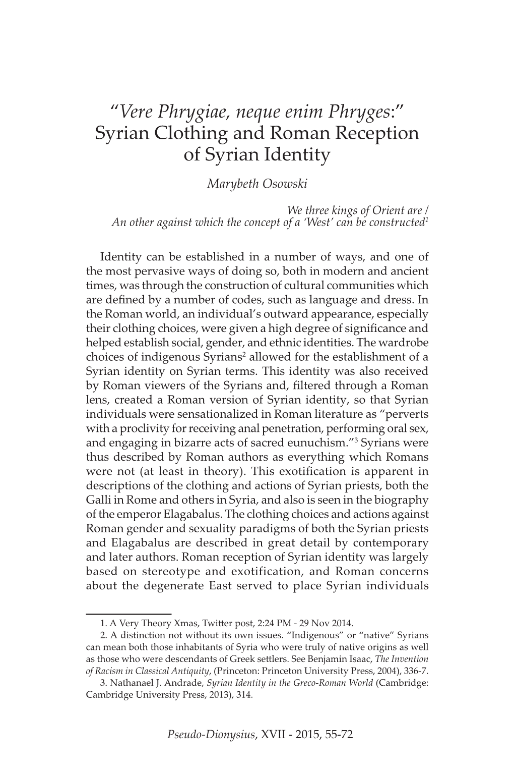 Syrian Clothing and Roman Reception of Syrian Identity Marybeth Osowski