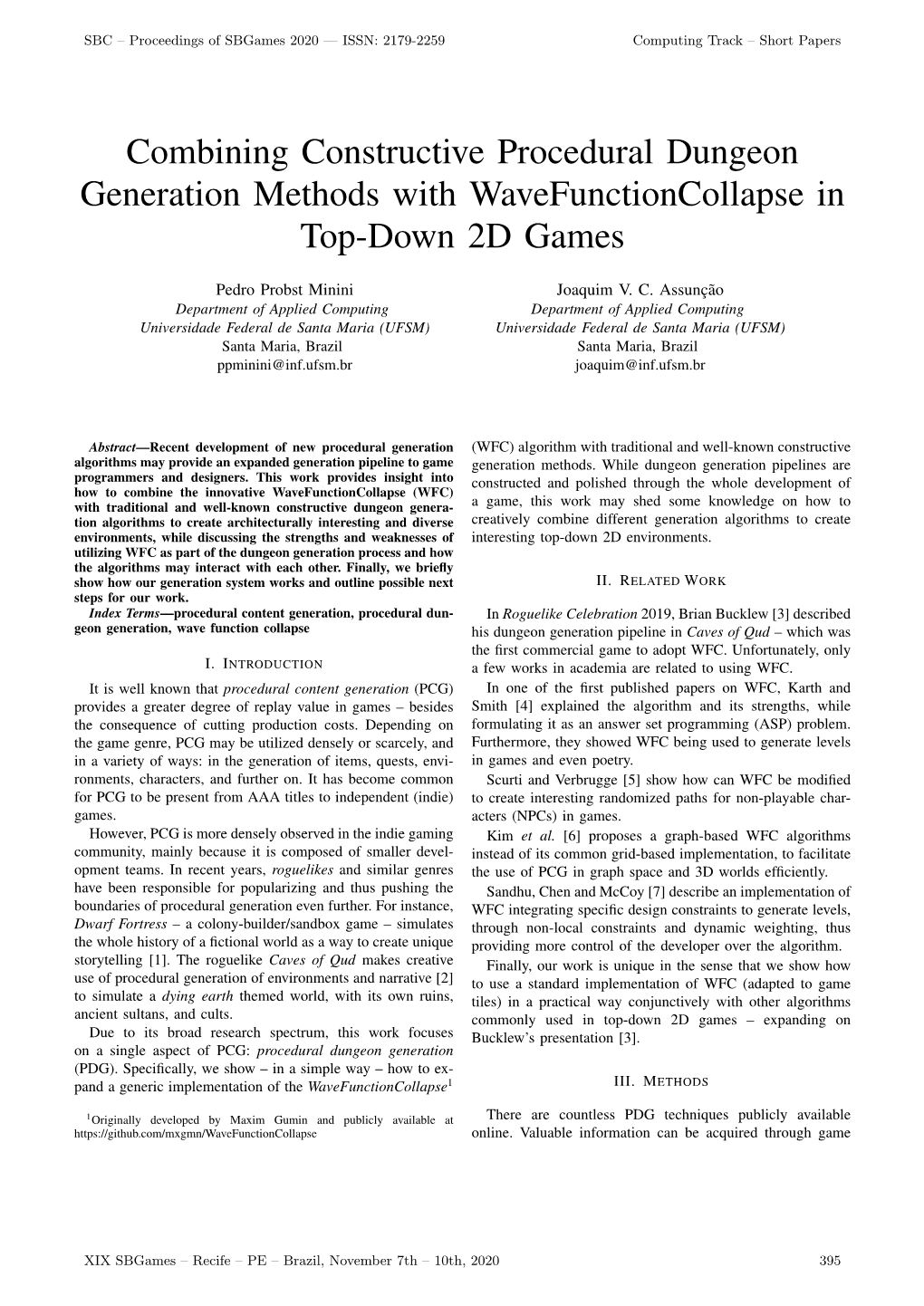 Combining Constructive Procedural Dungeon Generation Methods with Wavefunctioncollapse in Top-Down 2D Games