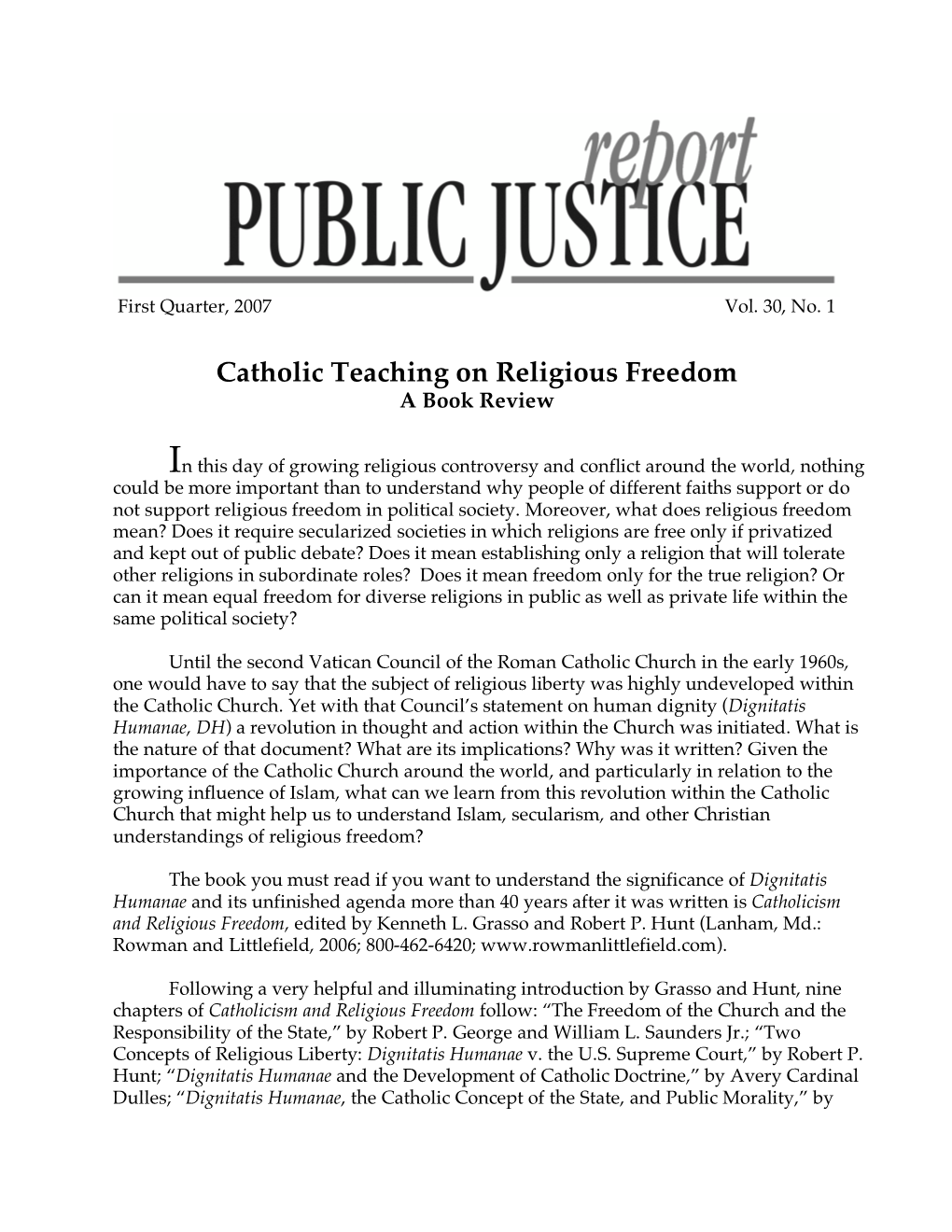 Catholic Teaching on Religious Freedom a Book Review