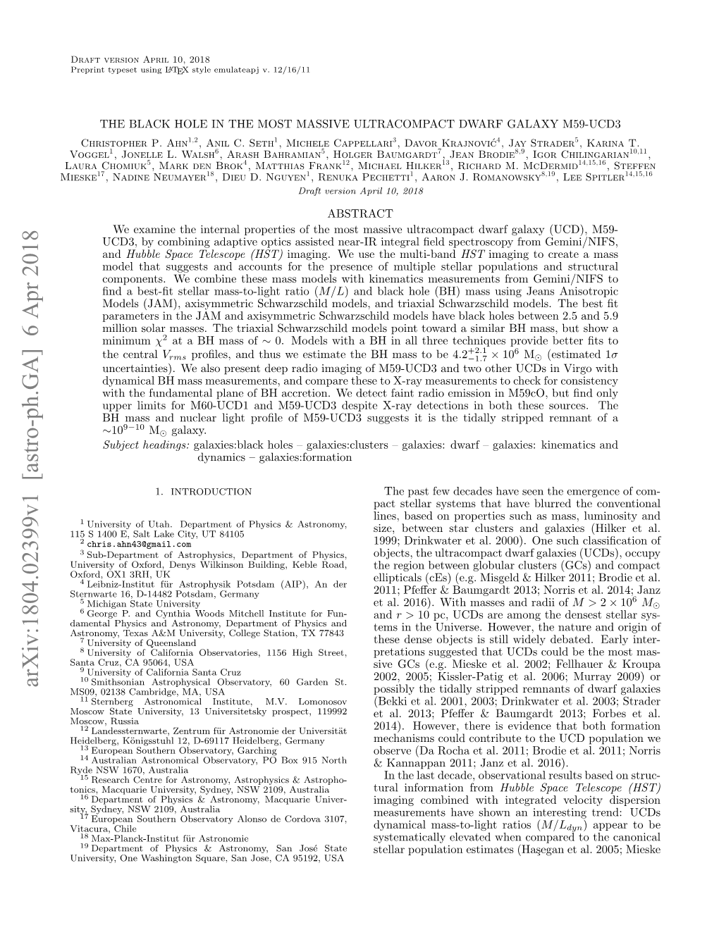 Arxiv:1804.02399V1 [Astro-Ph.GA] 6 Apr 2018