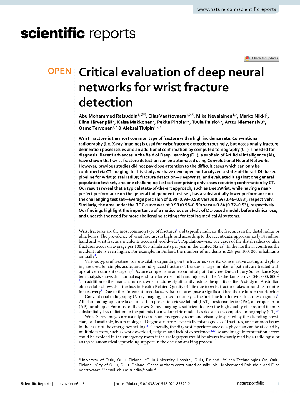 Critical Evaluation of Deep Neural Networks for Wrist Fracture Detection