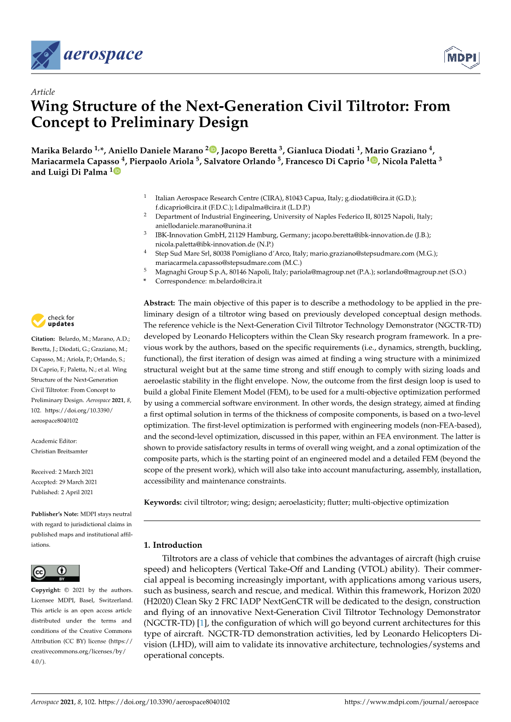 Wing Structure of the Next-Generation Civil Tiltrotor: from Concept to Preliminary Design