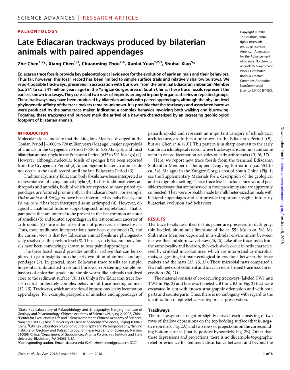 Chen Et Al, 2018 Late Ediacaran Trackways Produced by Bilaterian An