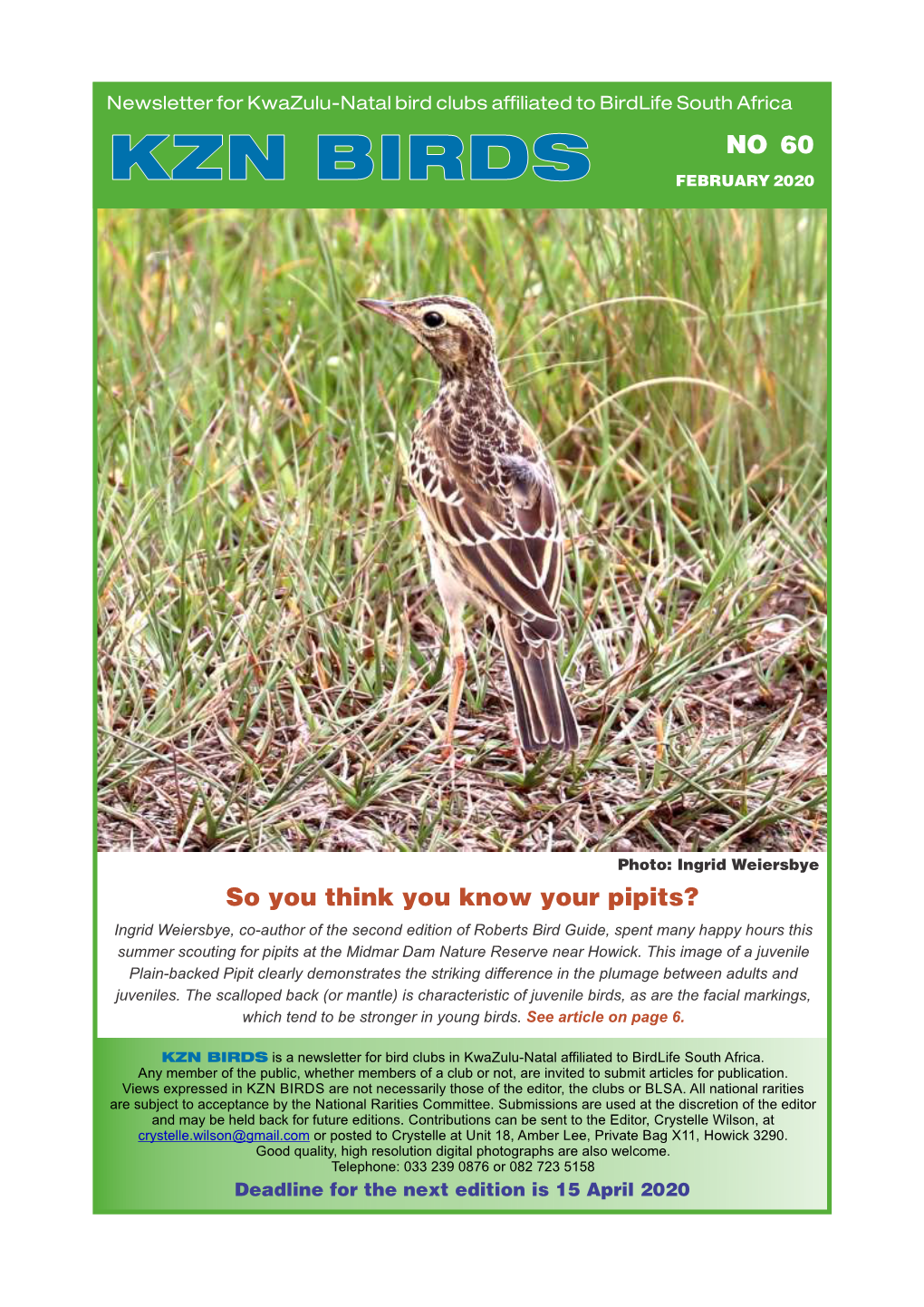 Birdlife KZN Midlands Newsletter No. 60