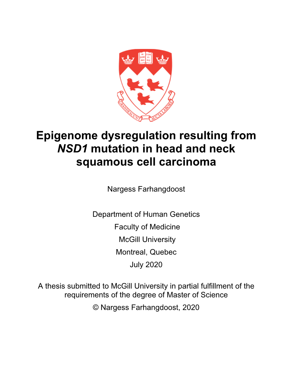 Epigenome Dysregulation Resulting from NSD1 Mutation in Head and Neck Squamous Cell Carcinoma