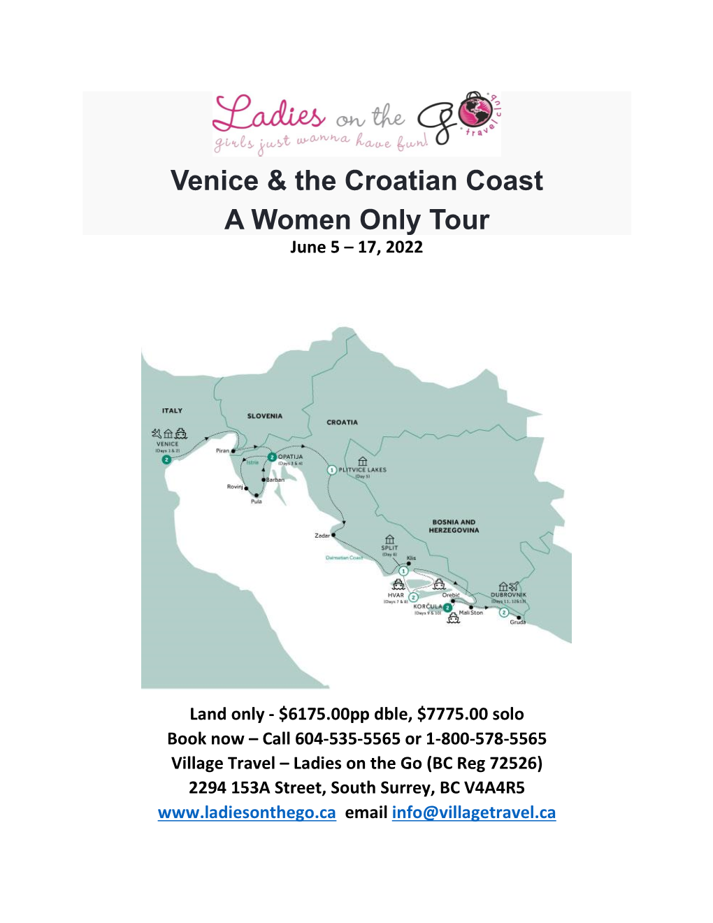 Venice & the Croatian Coast a Women Only Tour