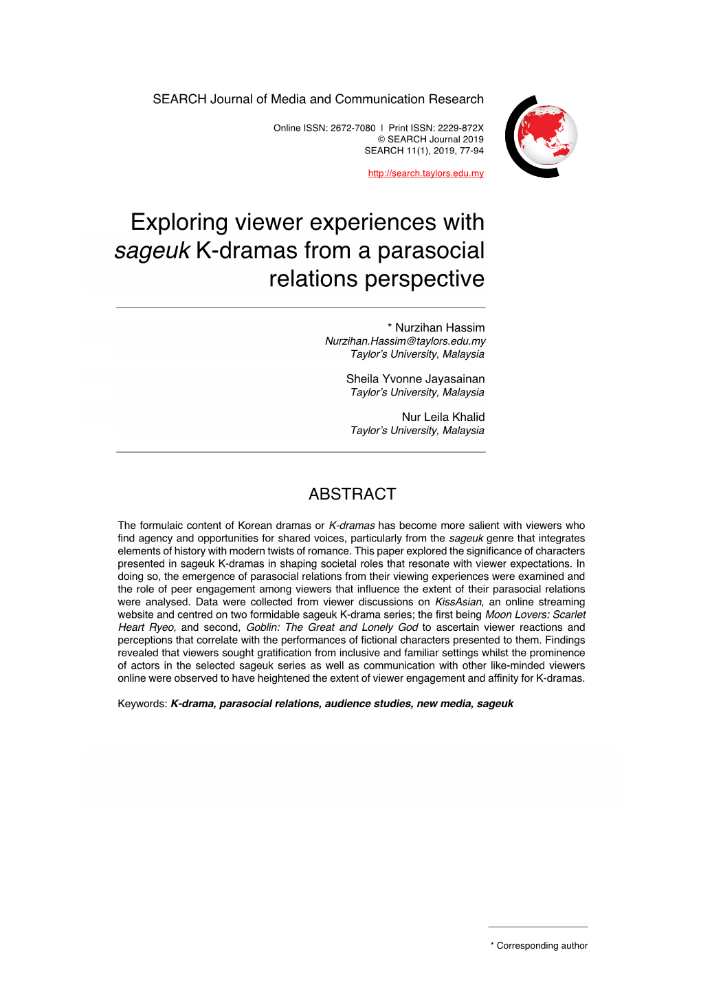 Exploring Viewer Experiences with Sageuk K-Dramas from a Parasocial Relations Perspective