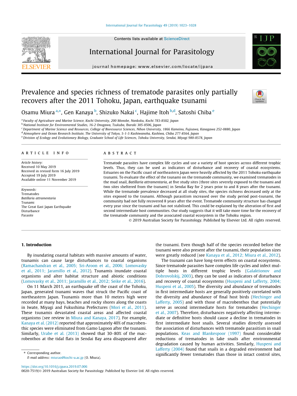 Prevalence and Species Richness of Trematode Parasites Only Partially