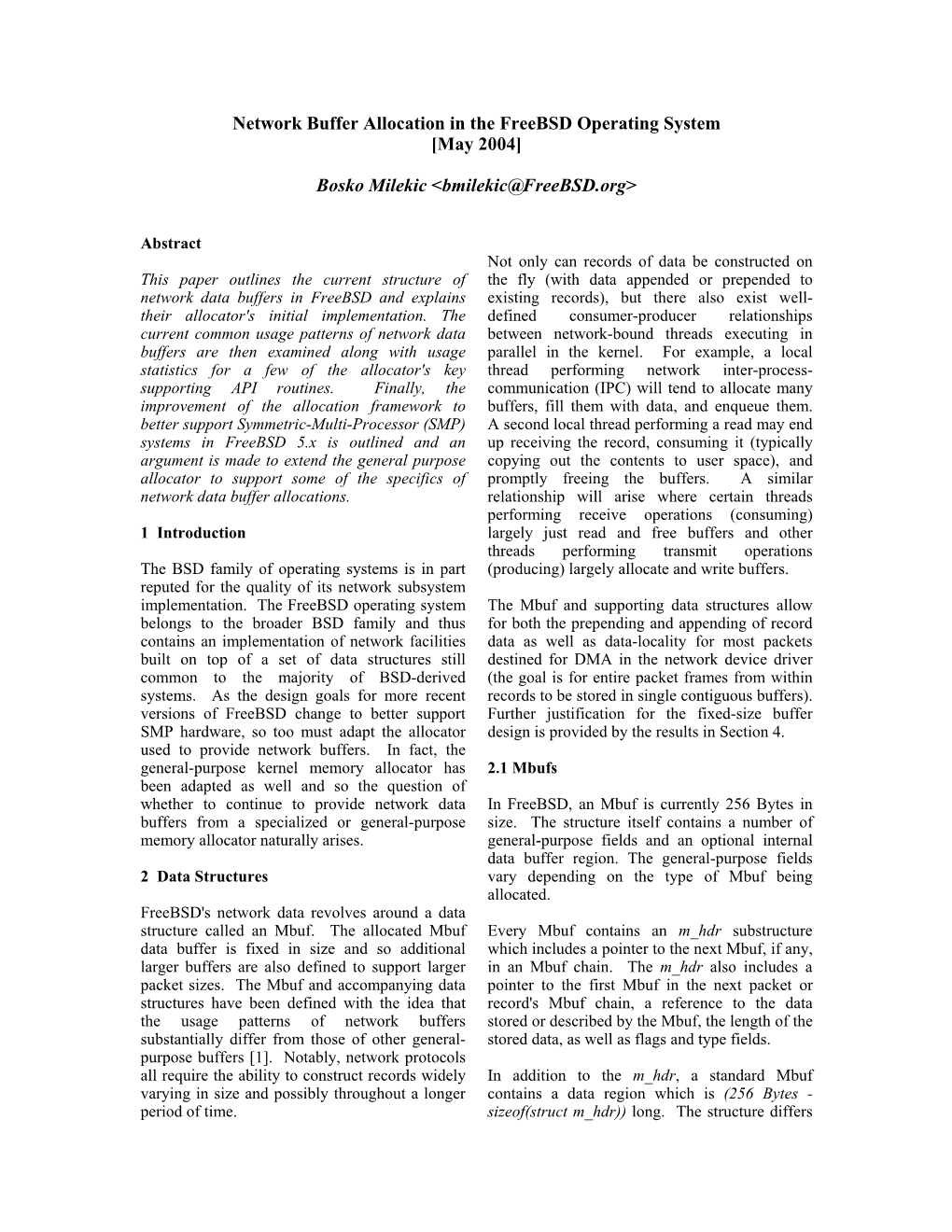 Network Buffer Allocation in the Freebsd Operating System [May 2004]