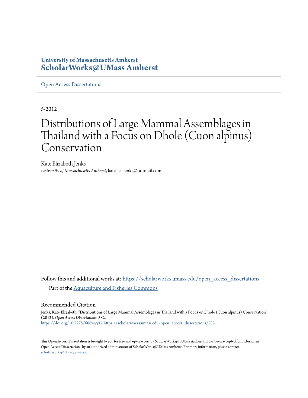 Distributions of Large Mammal Assemblages in Thailand with A