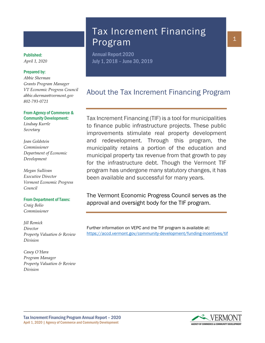Tax Increment Financing Program 802-793-0721