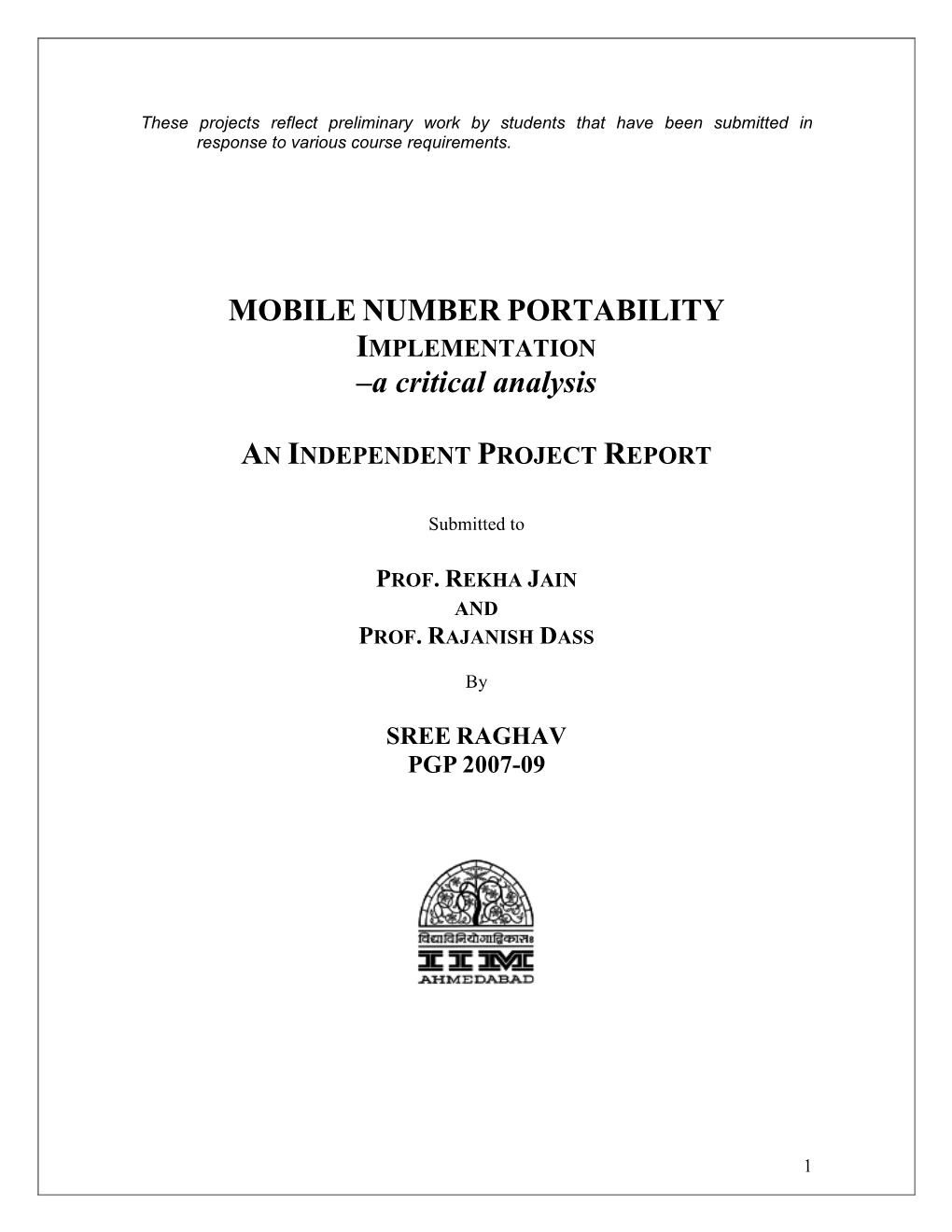 MOBILE NUMBER PORTABILITY –A Critical Analysis