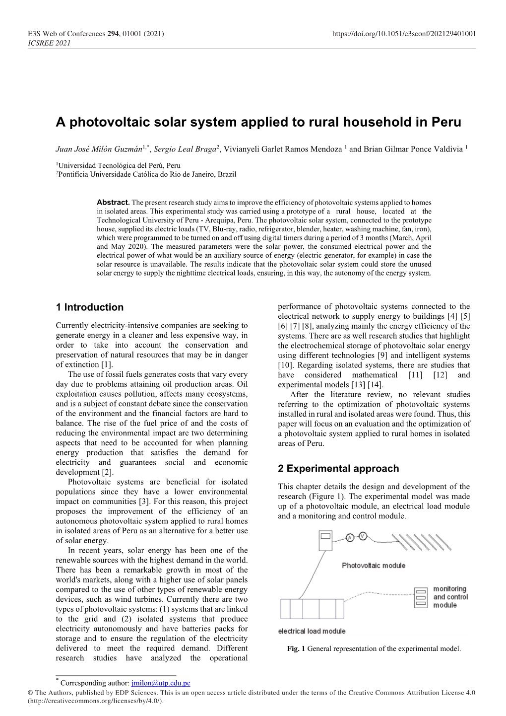 A Photovoltaic Solar System Applied to Rural Household in Peru