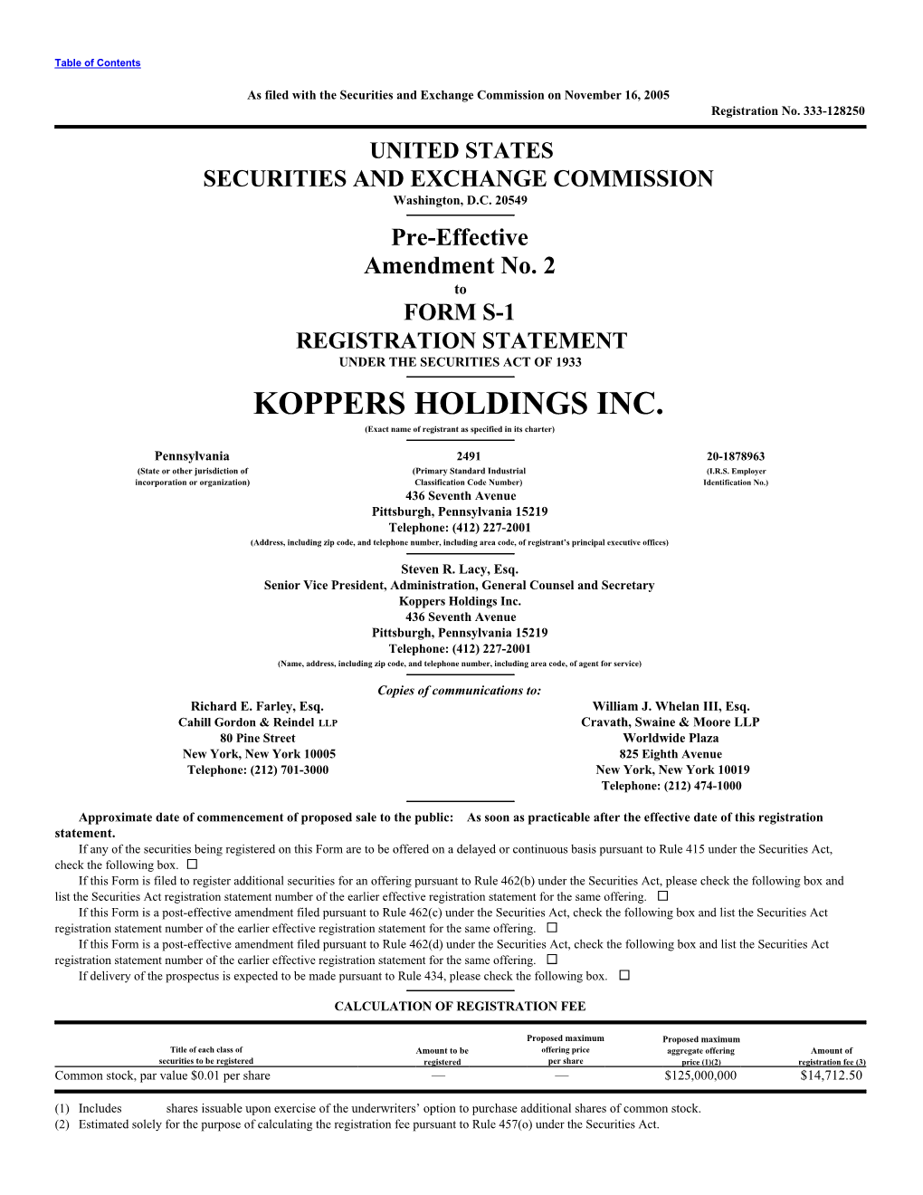 KOPPERS HOLDINGS INC. (Exact Name of Registrant As Specified in Its Charter)