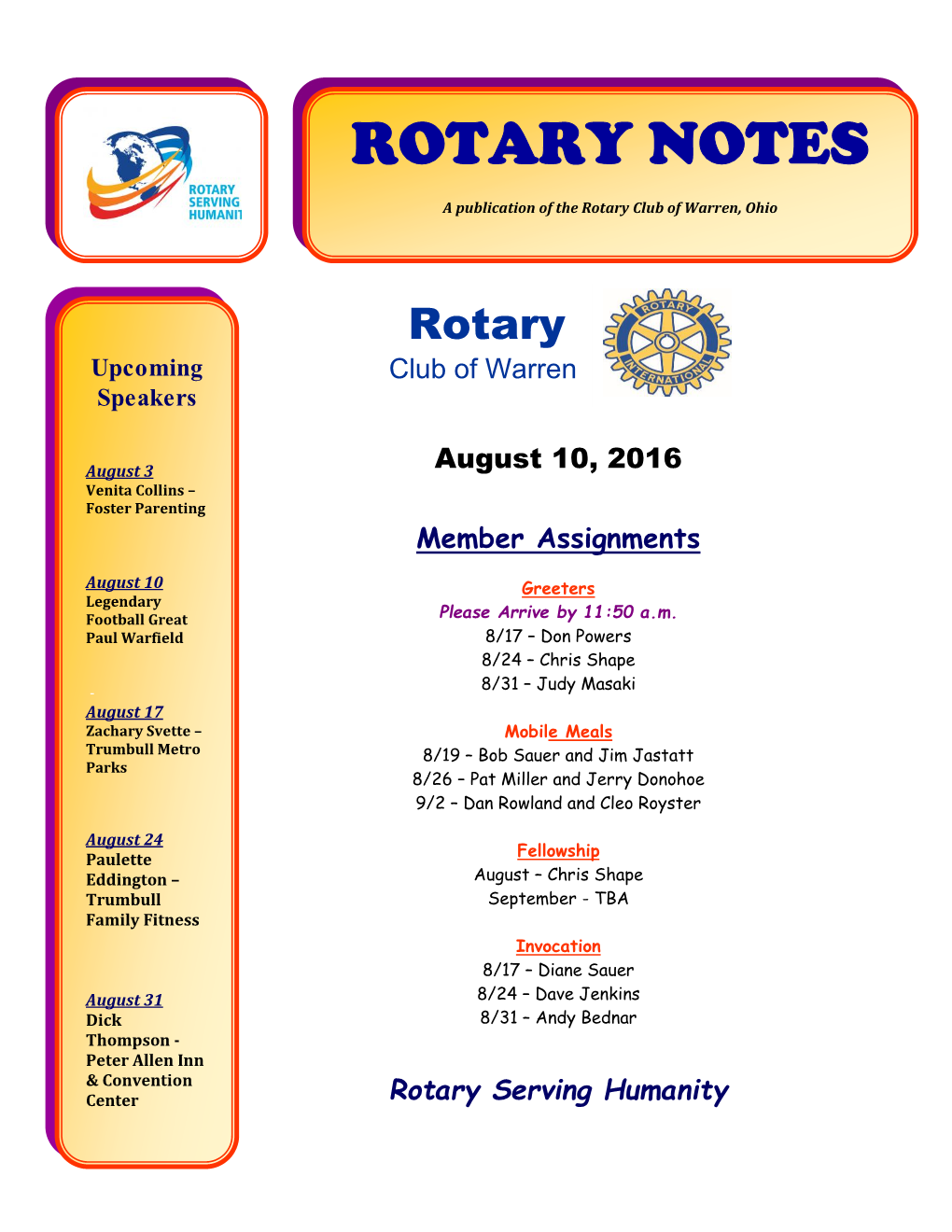 August 10, 2016 Bulletin