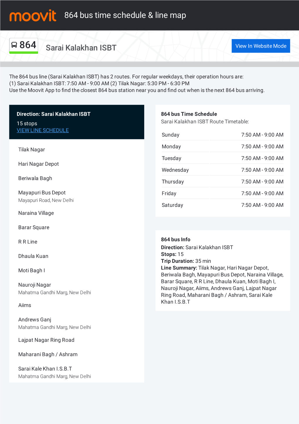 864 Bus Time Schedule & Line Route