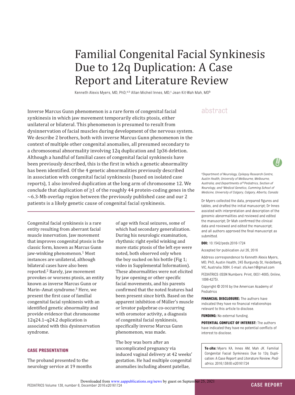 Familial Congenital Facial Synkinesis