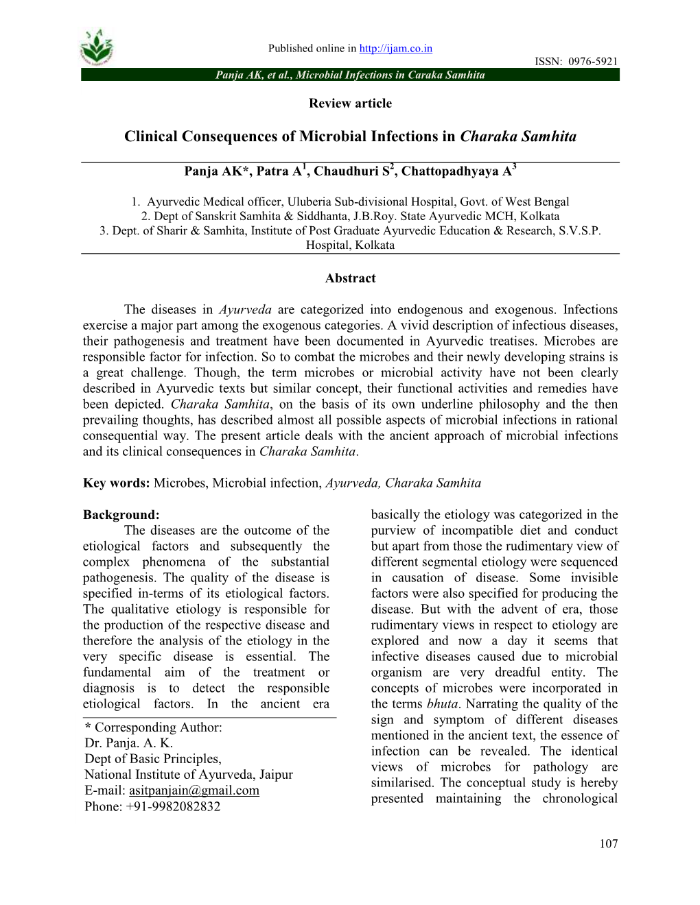 Clinical Consequences of Microbial Infections in Charaka Samhita