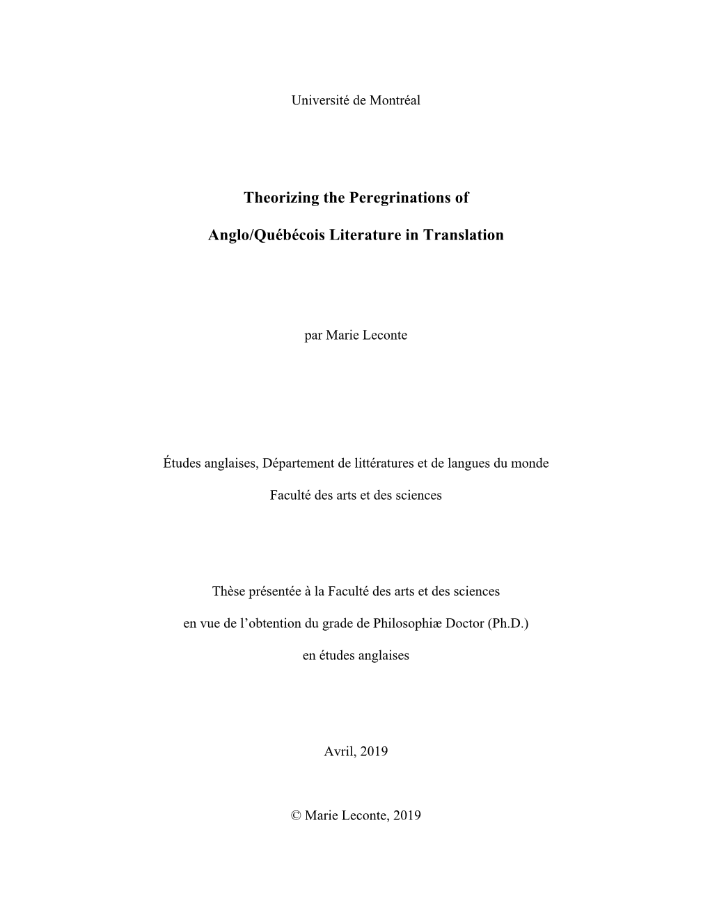 Theorizing the Peregrinations of Anglo/Québécois Literature in Translation