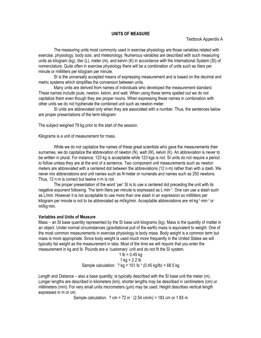 UNITS of MEASURE Textbook Appendix A