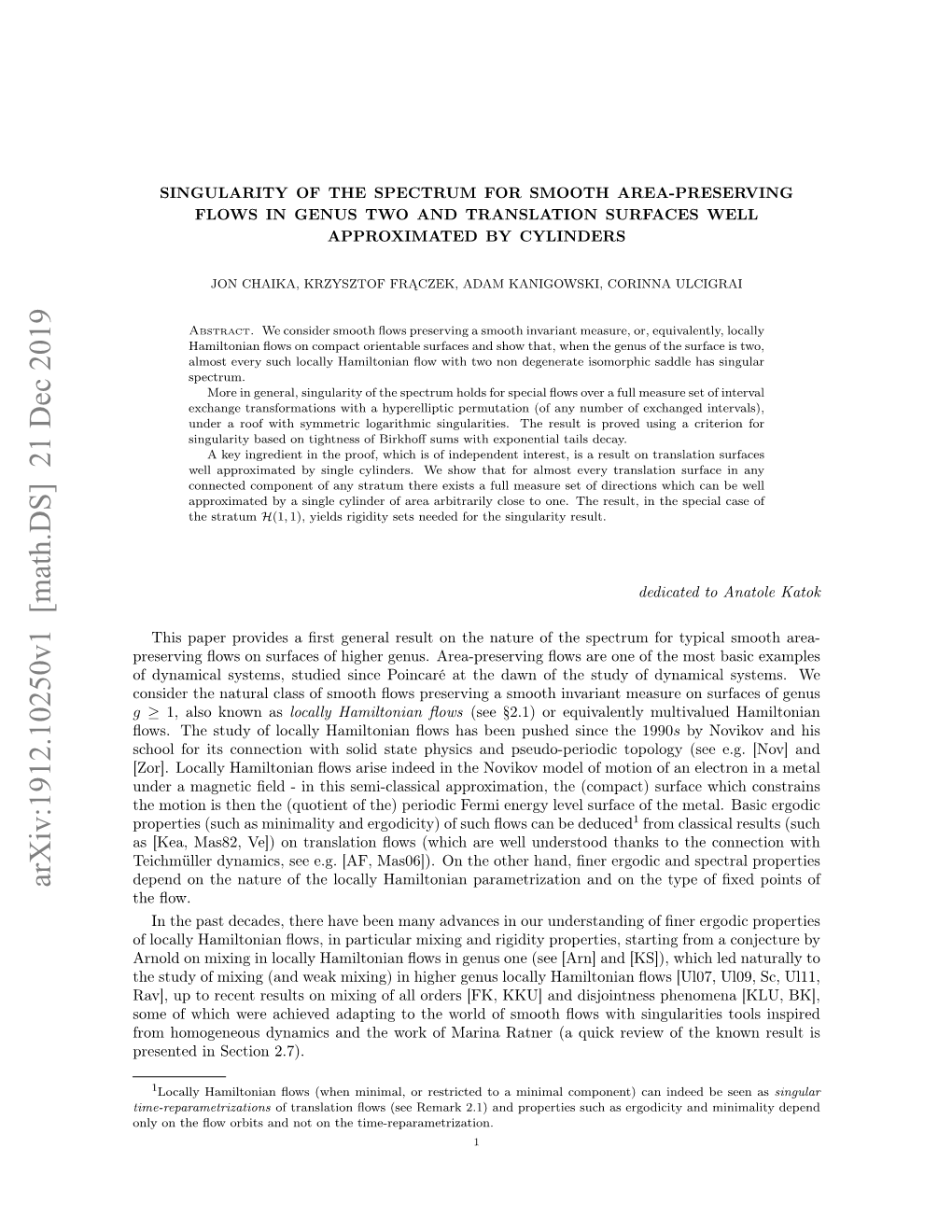 Arxiv:1912.10250V1 [Math.DS] 21 Dec 2019 the ﬂow