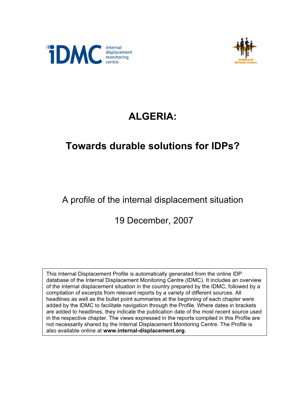 Algeria: Towards Durable Solutions for Idps? 8