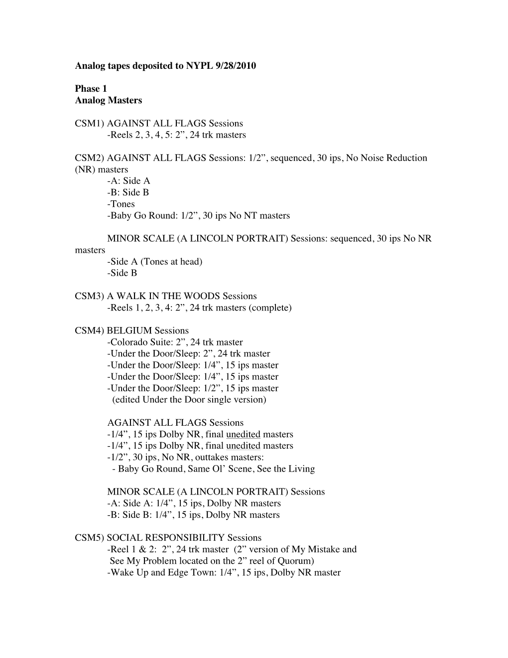 Analog Tape Deposit 9-28-10