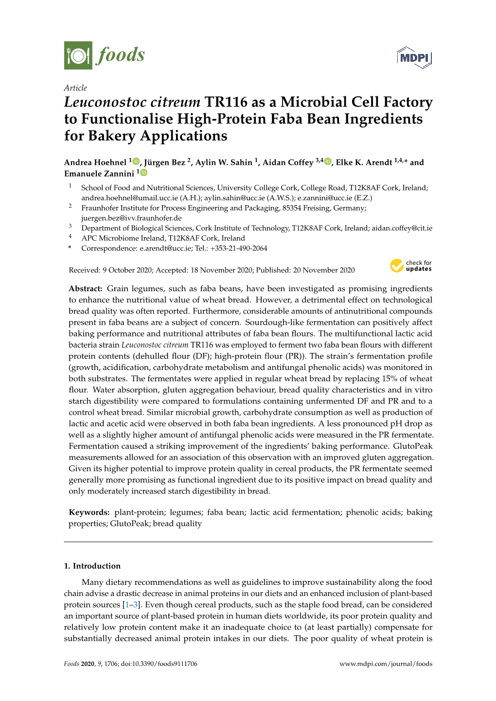 Leuconostoc Citreum TR116 As a Microbial Cell Factory to Functionalise High-Protein Faba Bean Ingredients for Bakery Applications