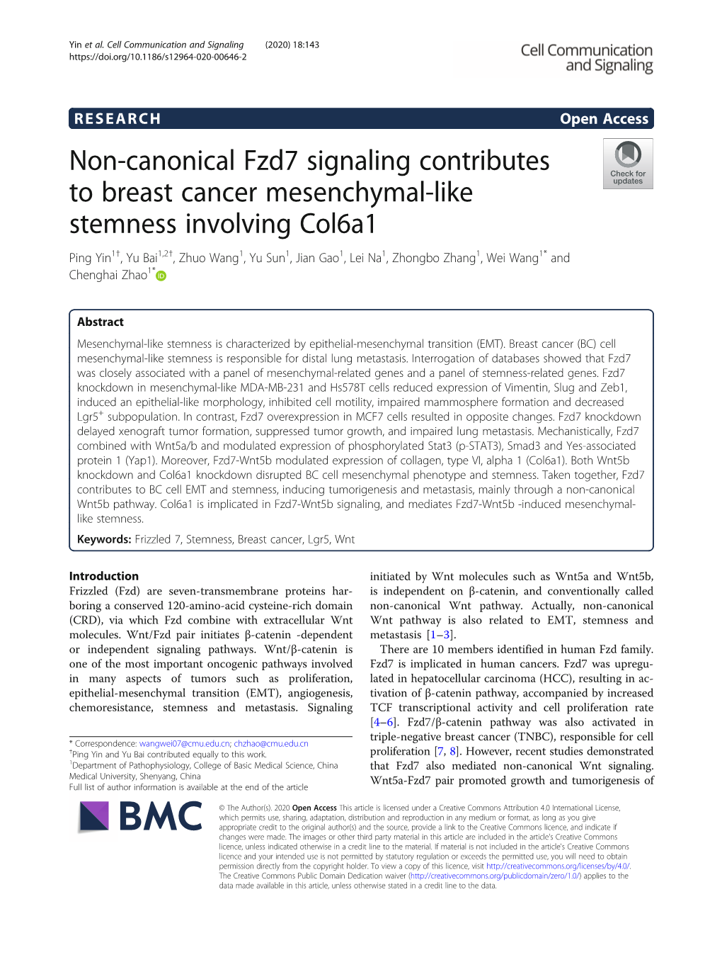 Non-Canonical Fzd7 Signaling Contributes to Breast Cancer