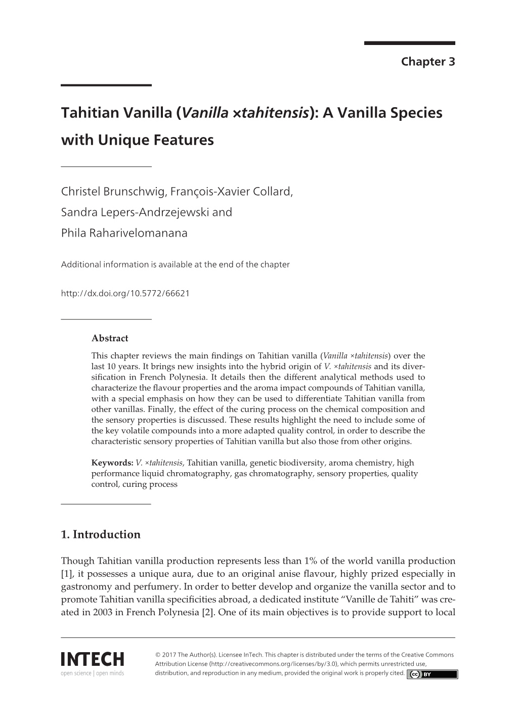 (Vanilla ×Tahitensis): a Vanilla Species with Unique Features 31