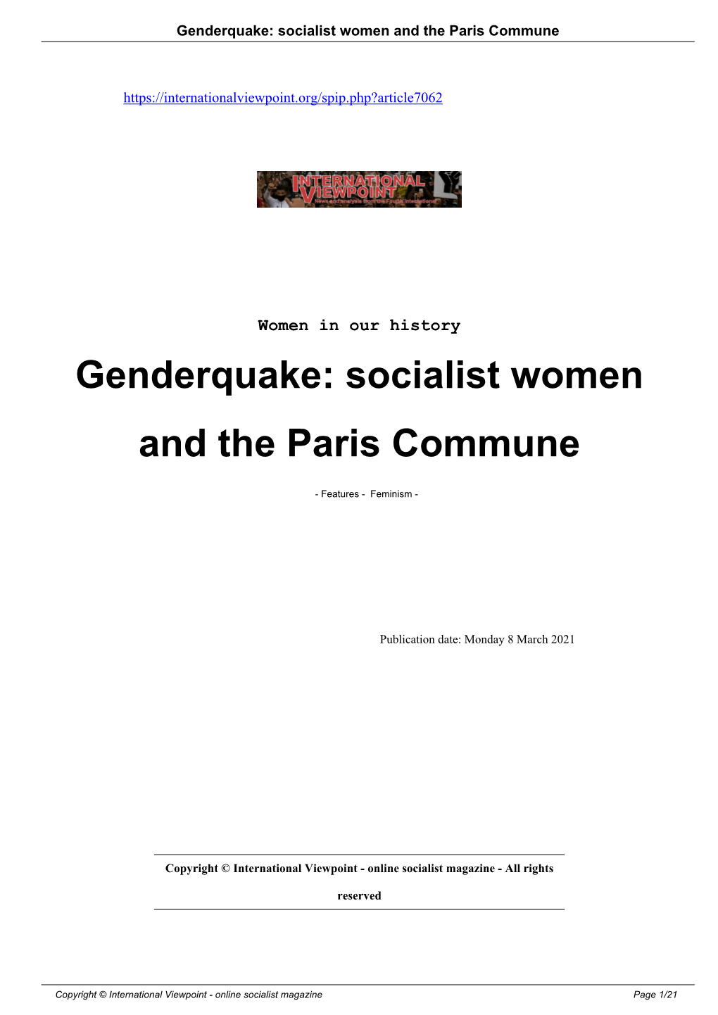 Genderquake: Socialist Women and the Paris Commune