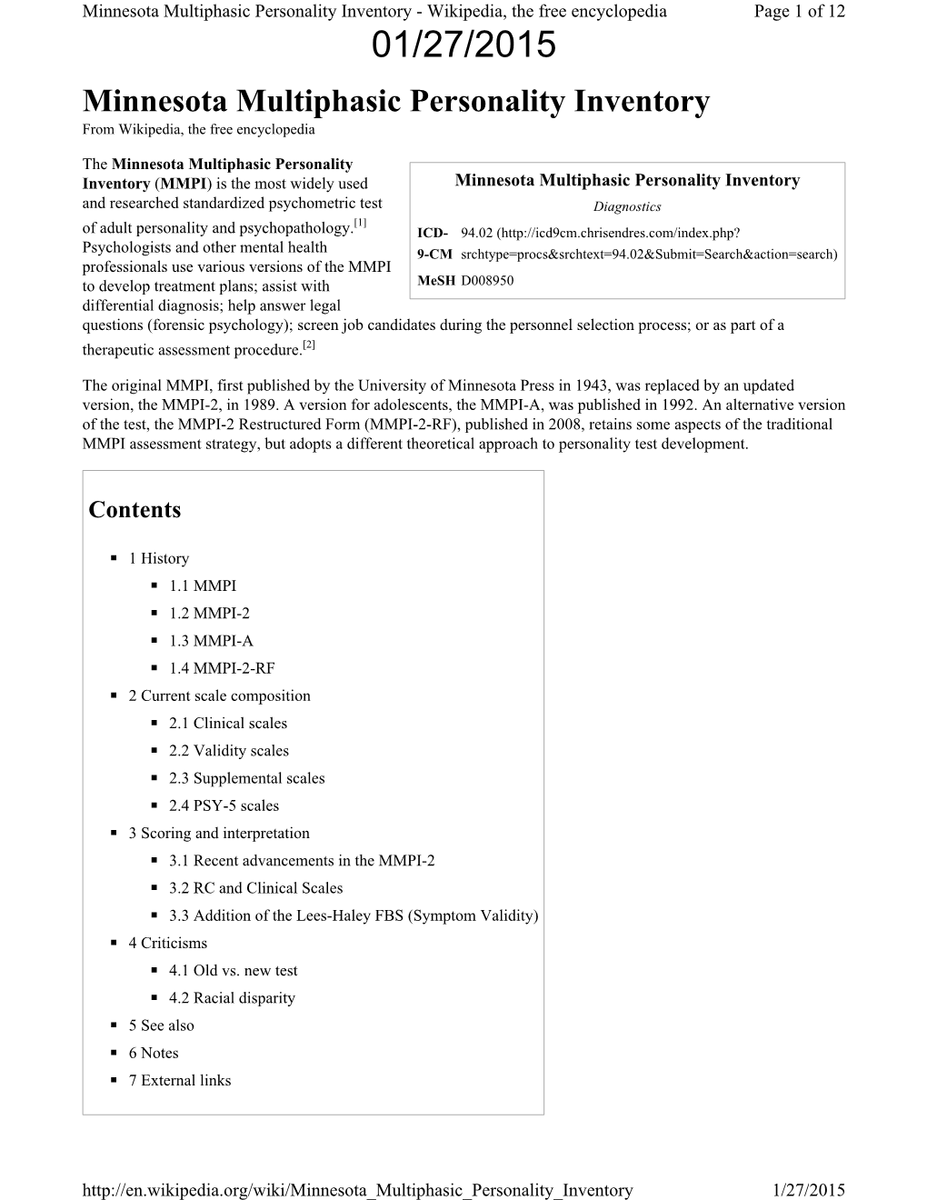 Minnesota Multiphasic Personality Inventory