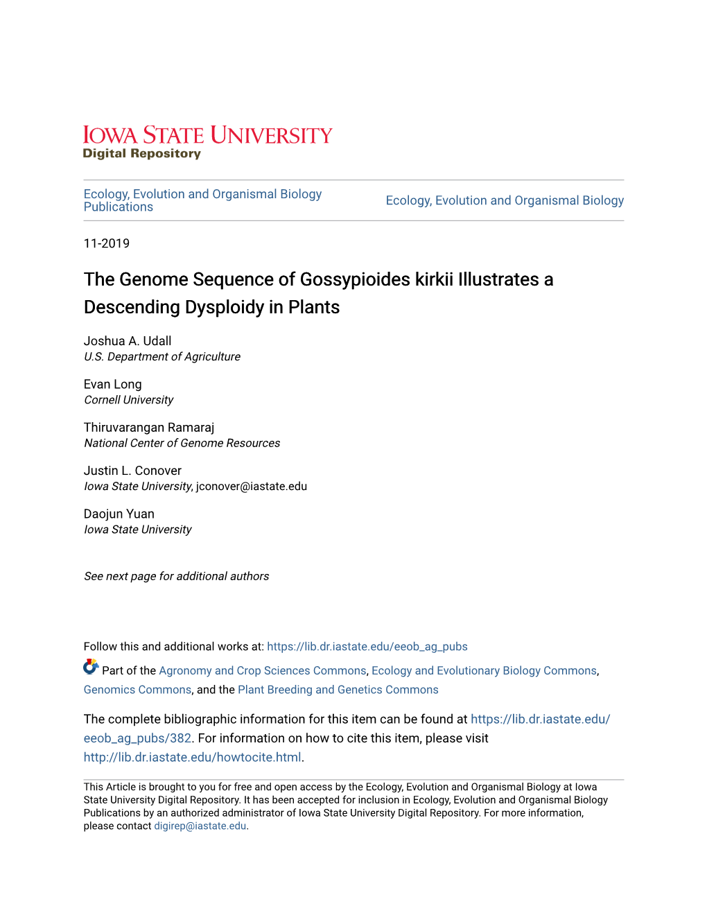 The Genome Sequence of Gossypioides Kirkii Illustrates a Descending Dysploidy in Plants