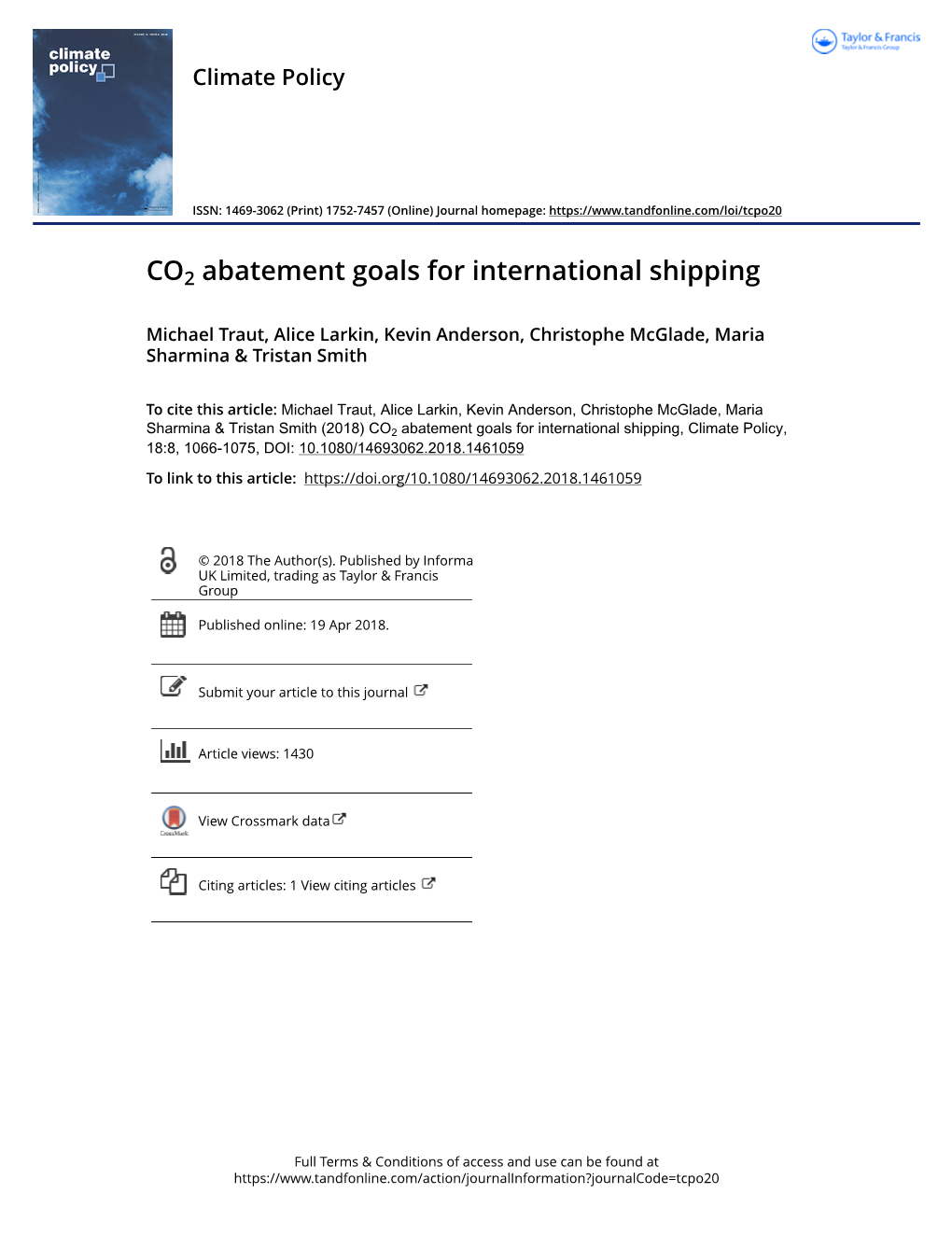 CO2 Abatement Goals for International Shipping