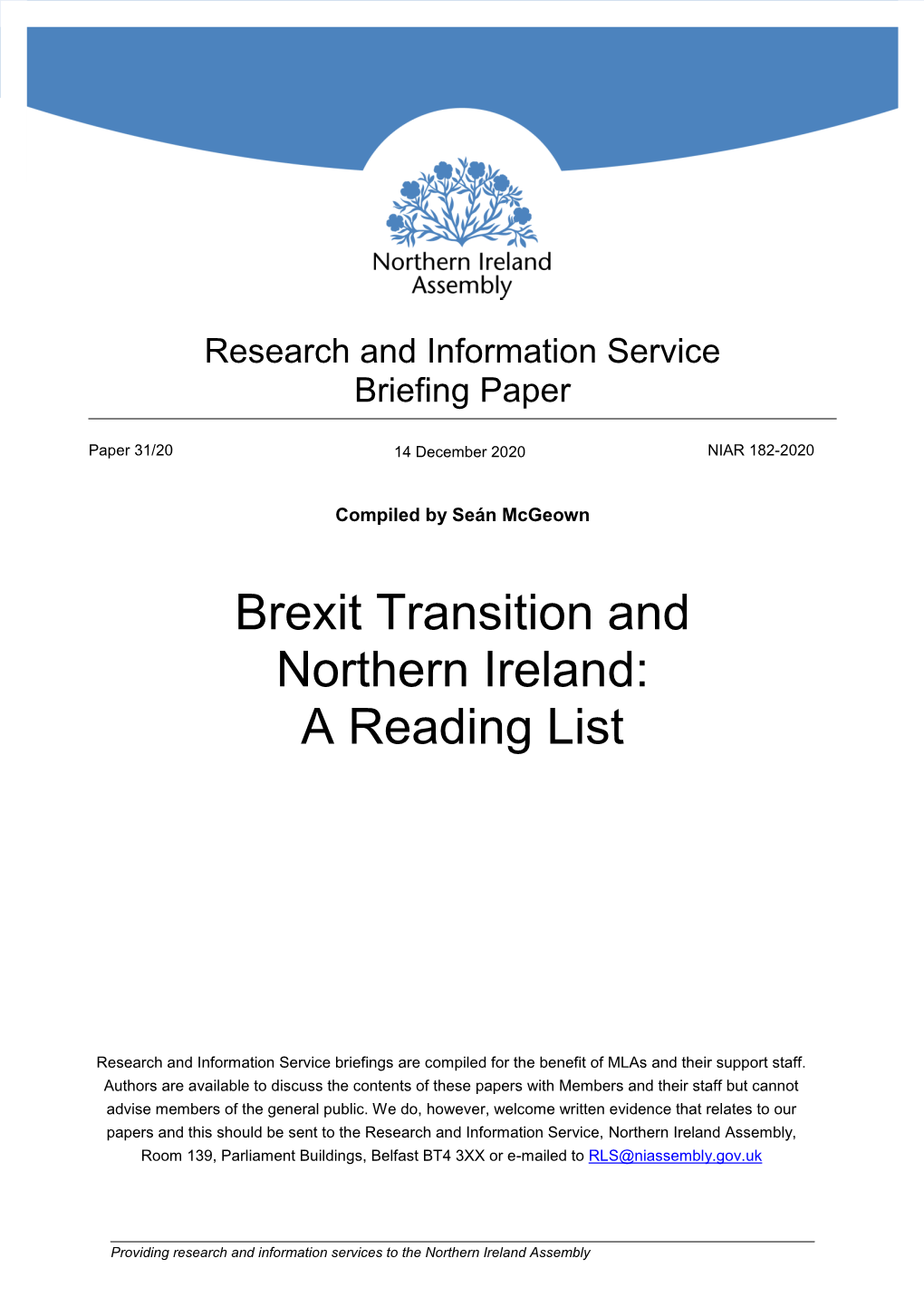 Brexit Transition and Northern Ireland: a Reading List