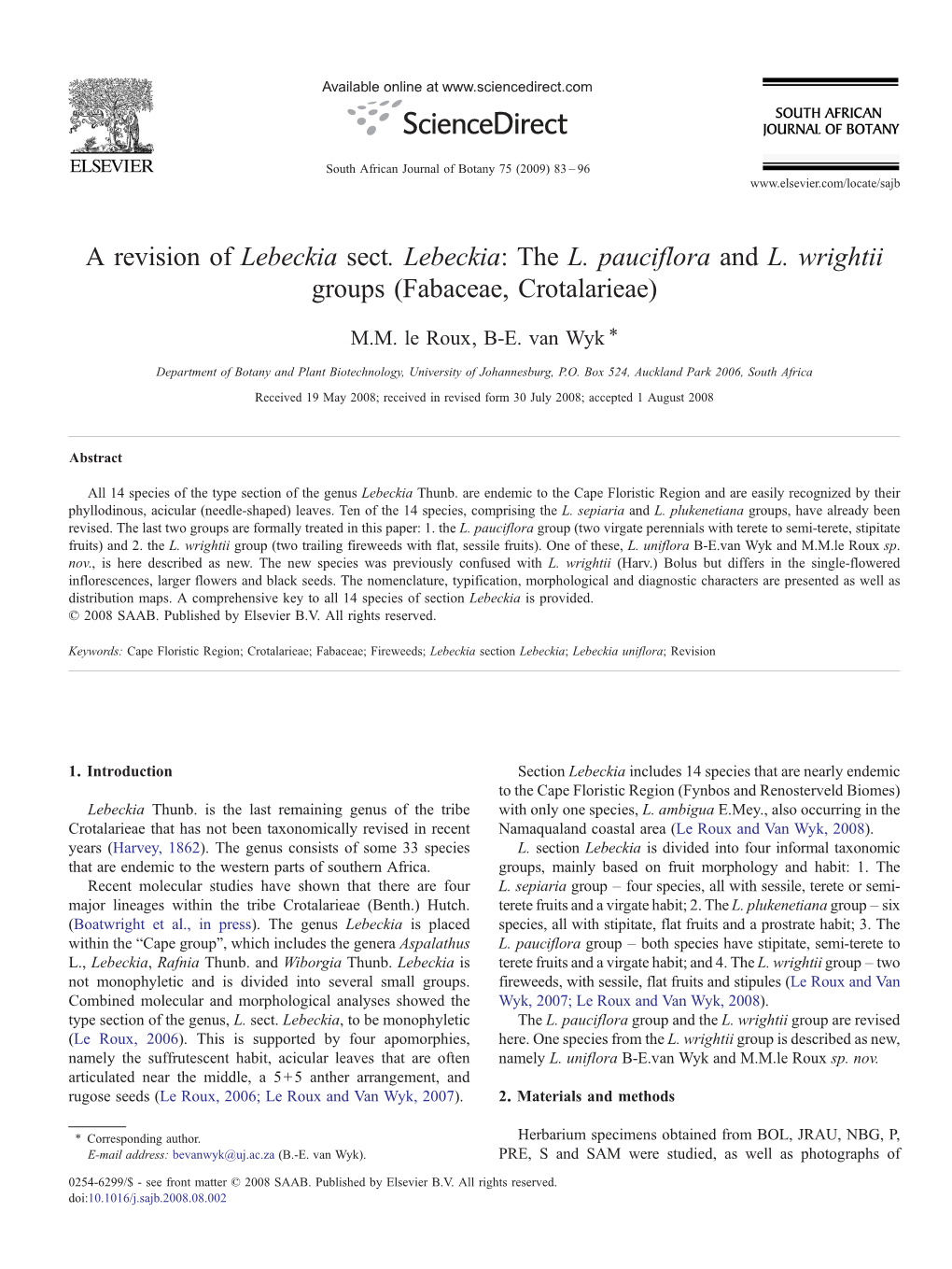 A Revision of Lebeckia Sect. Lebeckia: the L