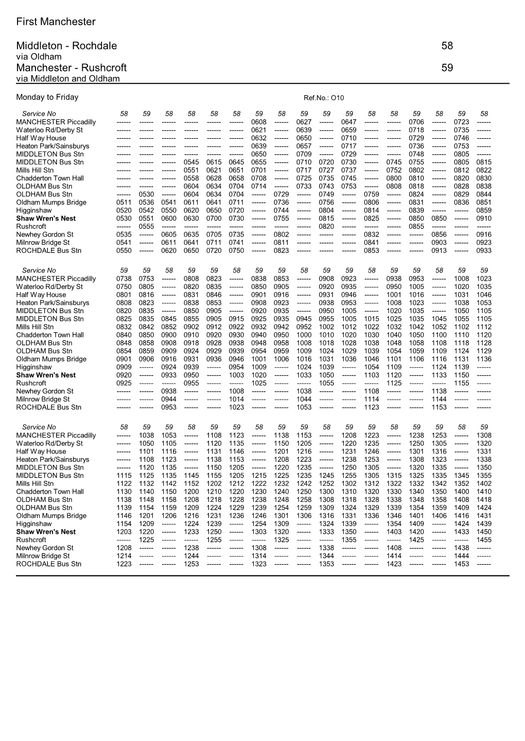 58 Bus Timetable 23Rd April