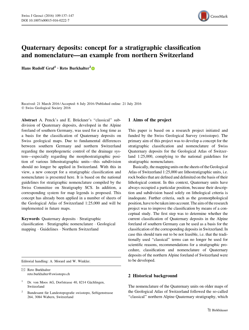 Quaternary Deposits: Concept for a Stratigraphic Classification and Nomenclature—An Example from Northern Switzerland