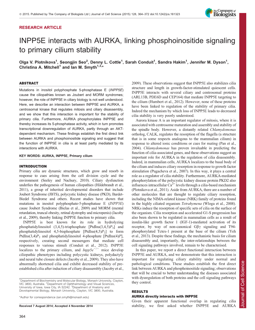 INPP5E Interacts with AURKA, Linking Phosphoinositide Signaling To